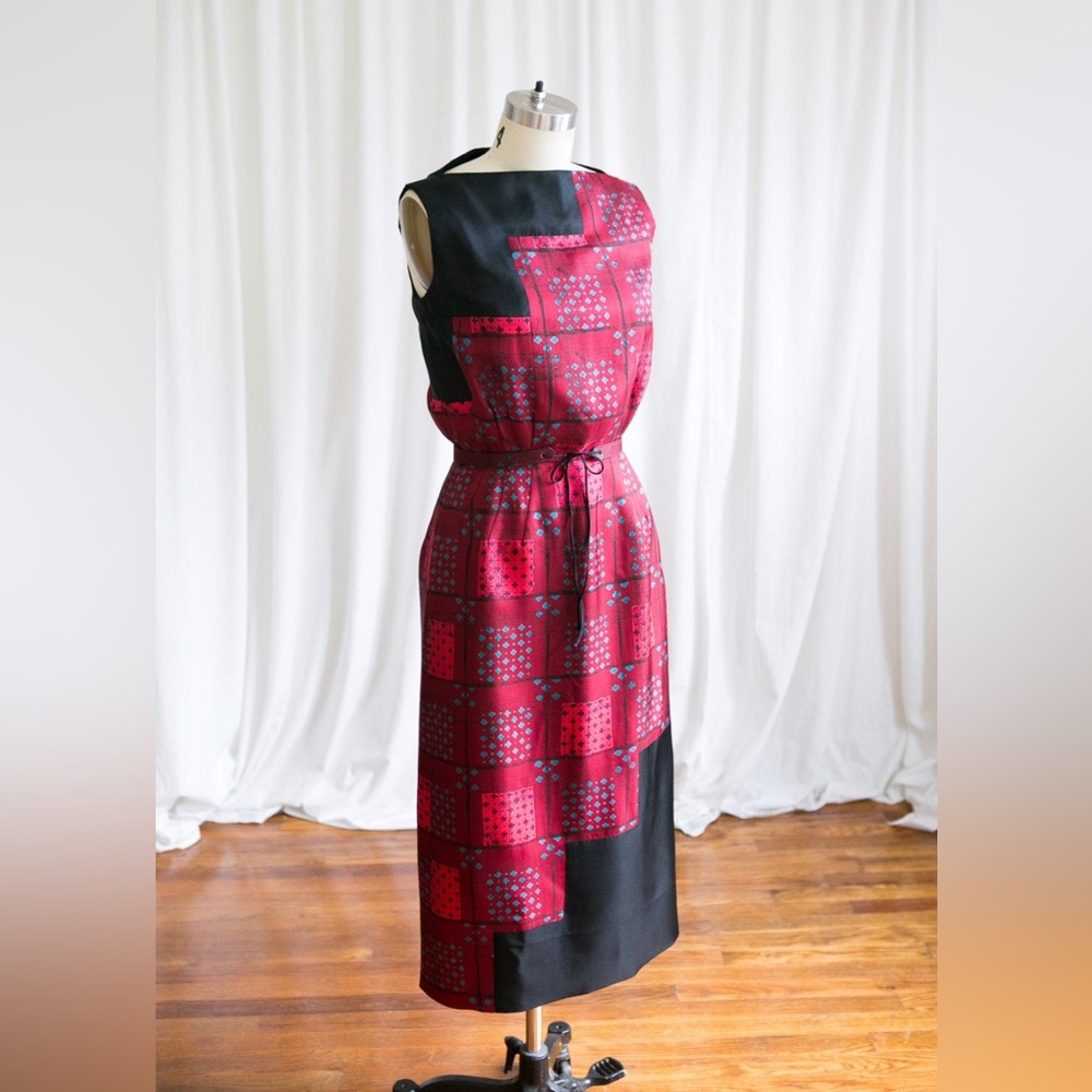 1950s designer couture Oleg Cassini cocktail dress with belt